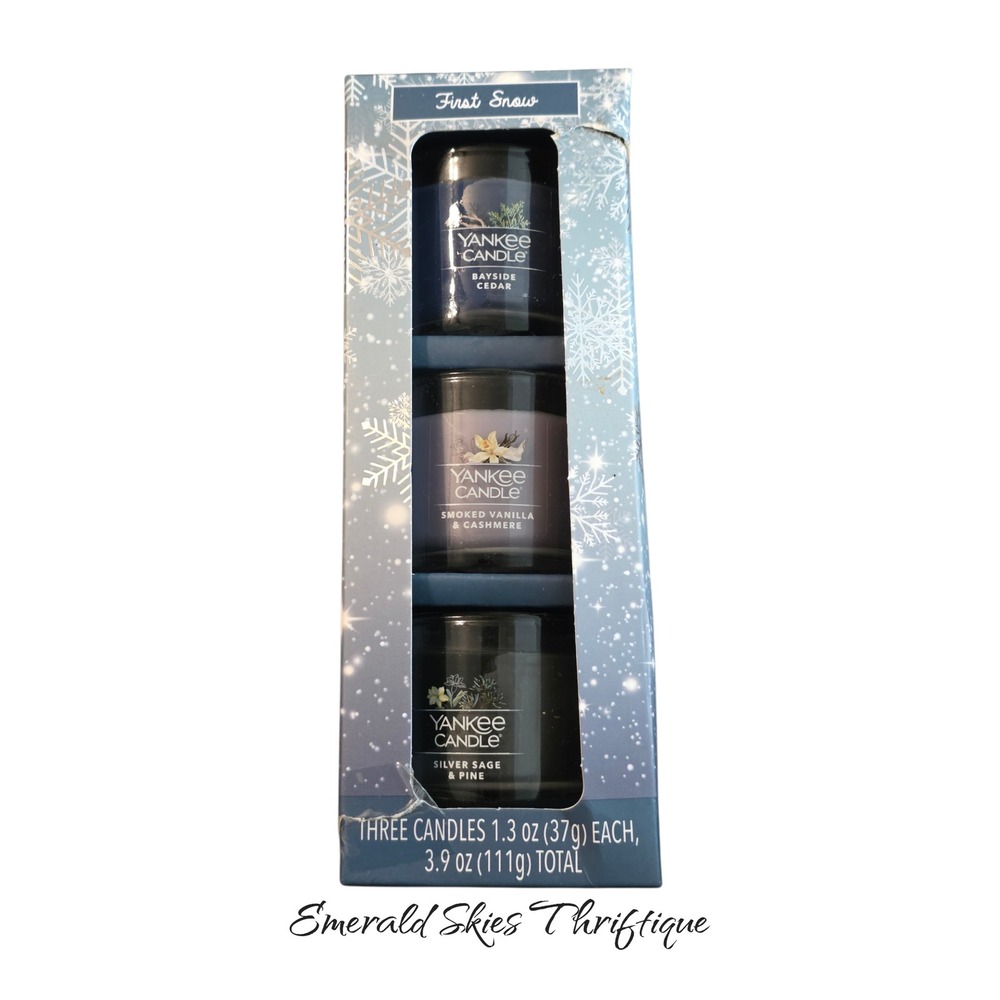 Yankee Candle First Snow Mini Candle Gift Set. 1.3 Oz. New open box free ship